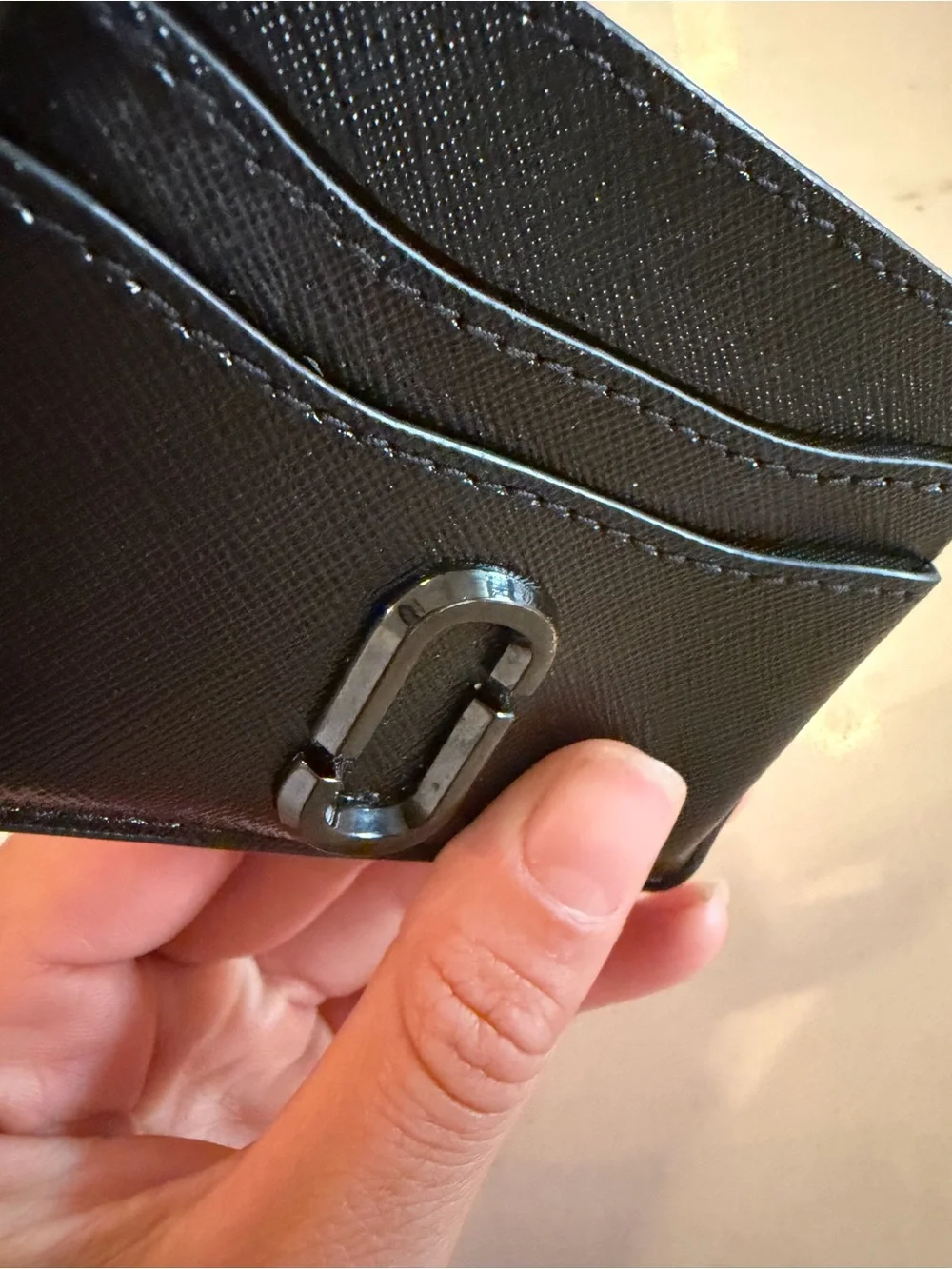 Marc Jacobs Black Textured Leather Card Holder with Double-J Logo